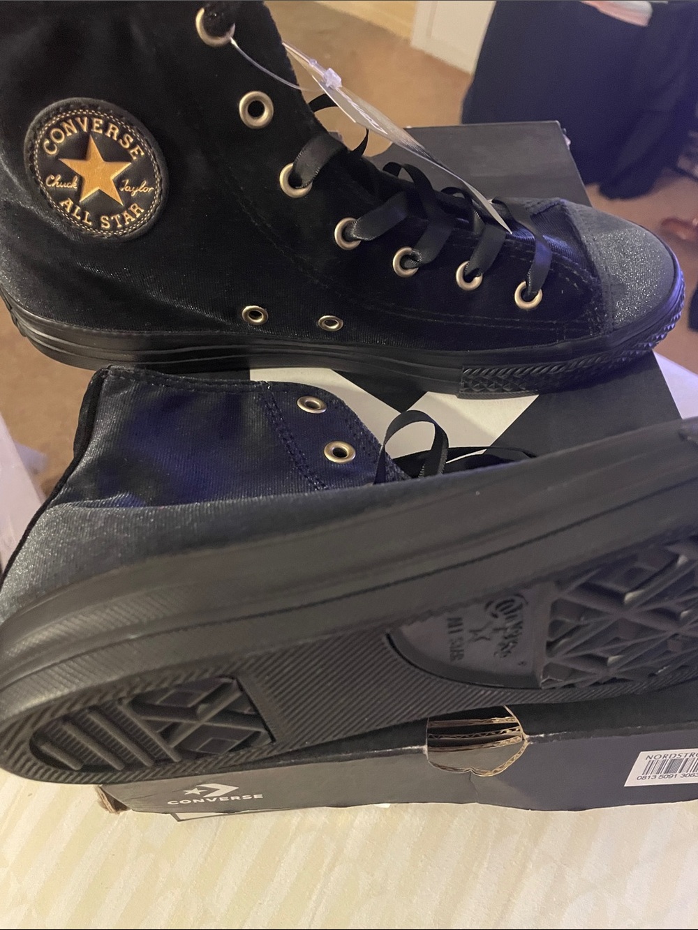 Converse High Top Sneakers in Black with Gold Accent